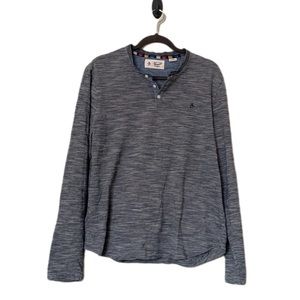 Original Penguin Mens Henley Raglan Long Sleeve Button Shirt Sweater Gray Blue
